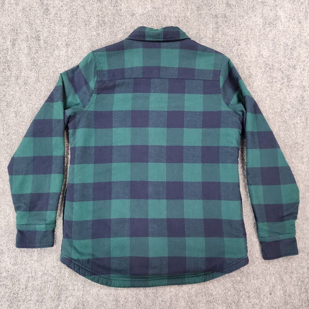 Orvis Shirt Womens Small Blue Green Plaid Fleece Lined Snap Shacket Elbow Patch - Picture 3 of 16